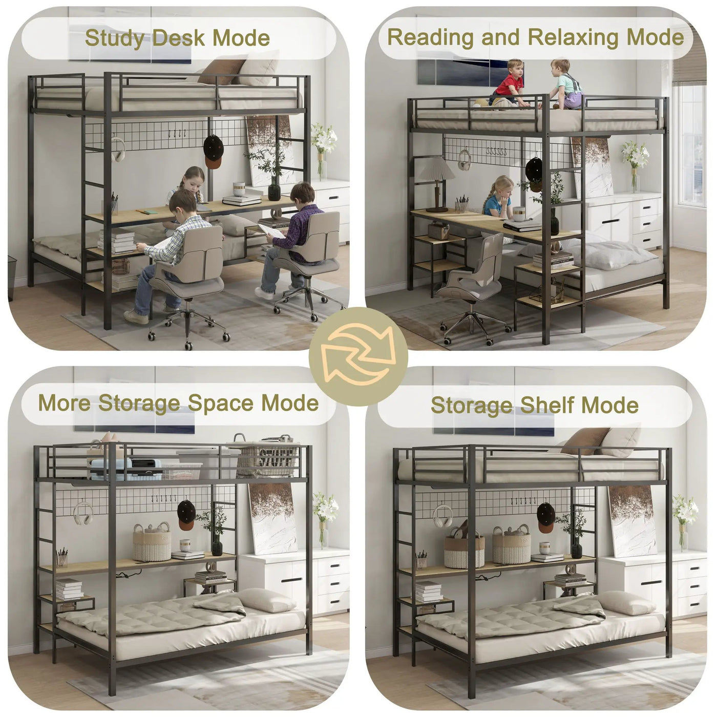 Ethan - Bunk Bed With Desk, Charging Station, Storage Shelves by HouseOfZazla