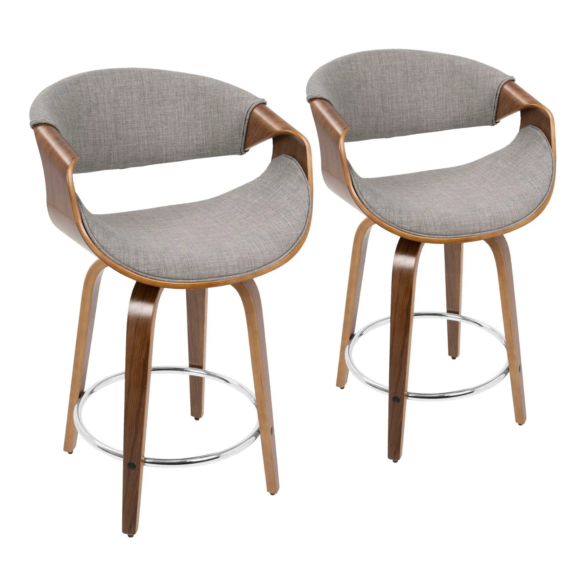 Curvini - Mid-Century Modern Fixed Height Counter Stool With Swivel (Set of 2) - Gray by HouseOfZazla