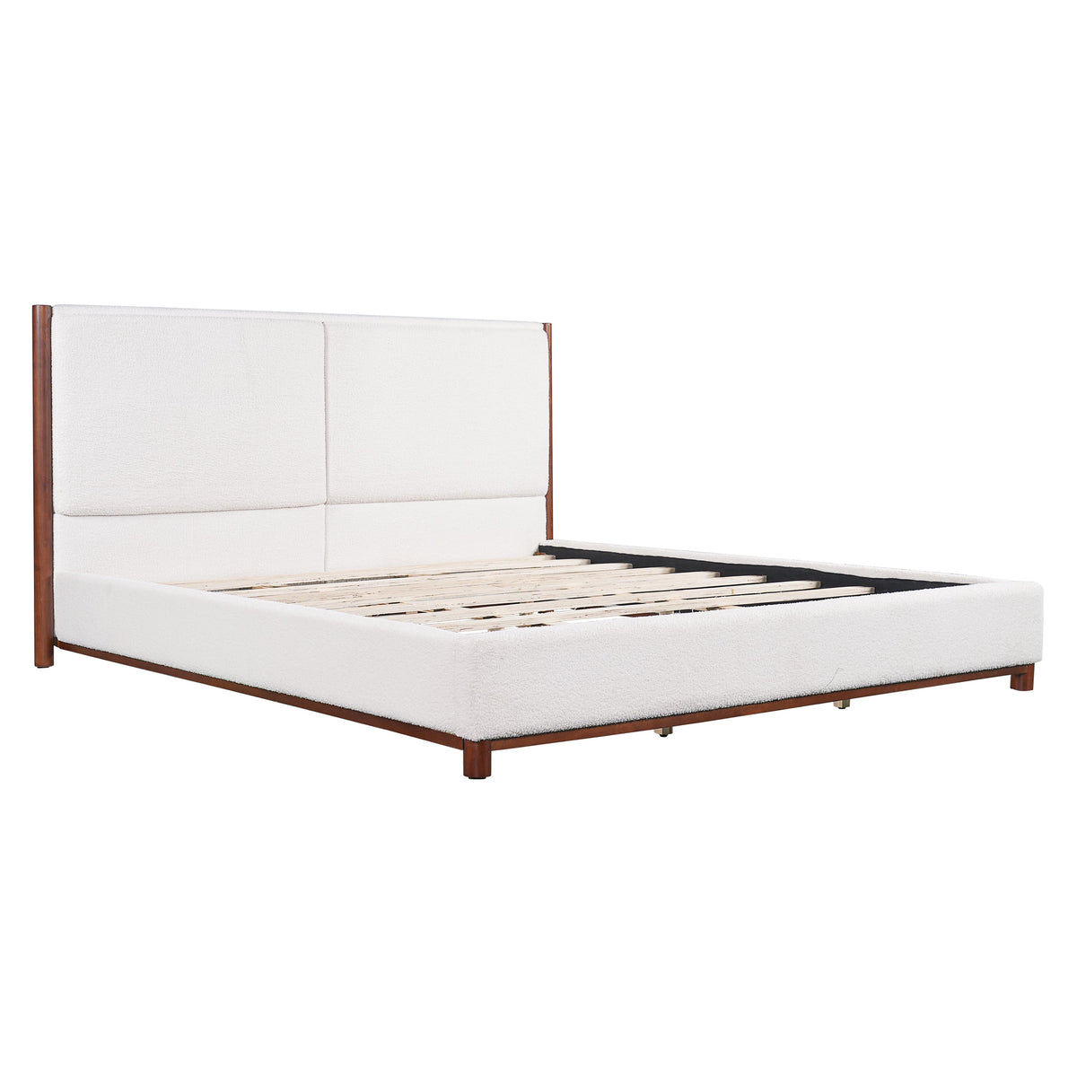 King Size Upholstered Bed Frame with Slat Support - White & Walnut, photo 8 of 10