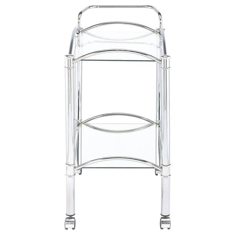 Shadix 2-tier Rectangular Glass Shelf Metal Bar Cart Chrome by Unique Piece Furniture