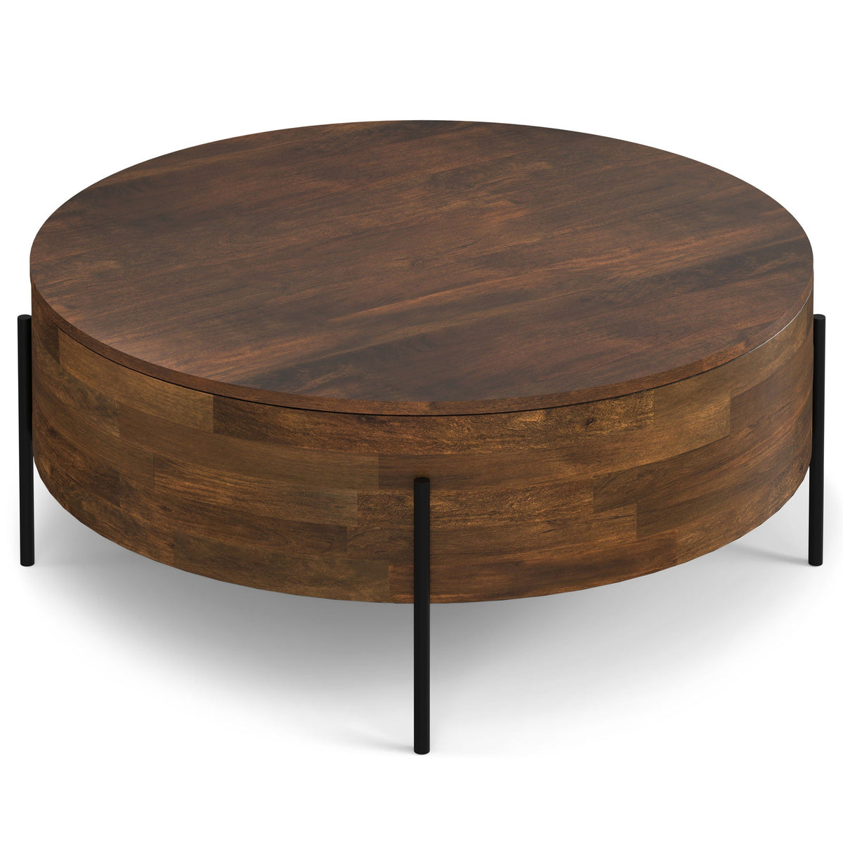 Drum Coffee Table with Solid Mango Wood Construction - Light Brown, White, Dark Brown, photo 13 of 22