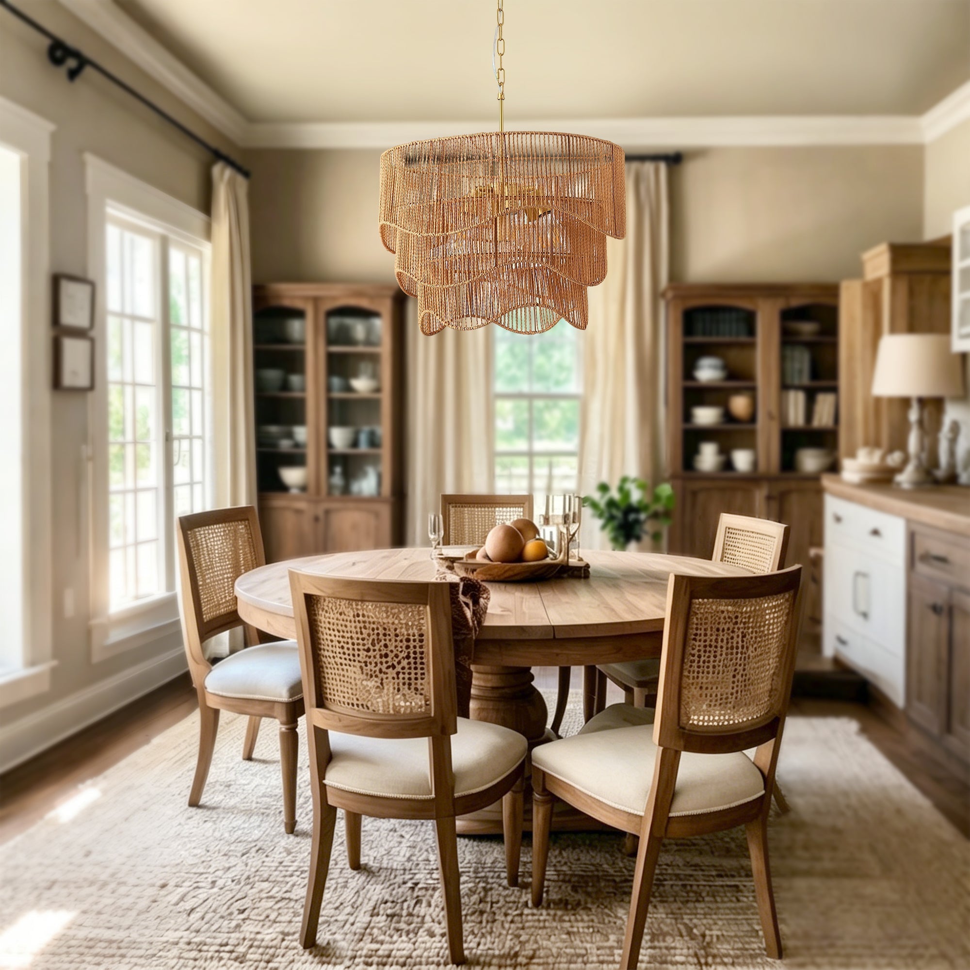 Handwoven Paper Rattan Boho Chandelier with 7-Light E26 Base by HouseOfZazla