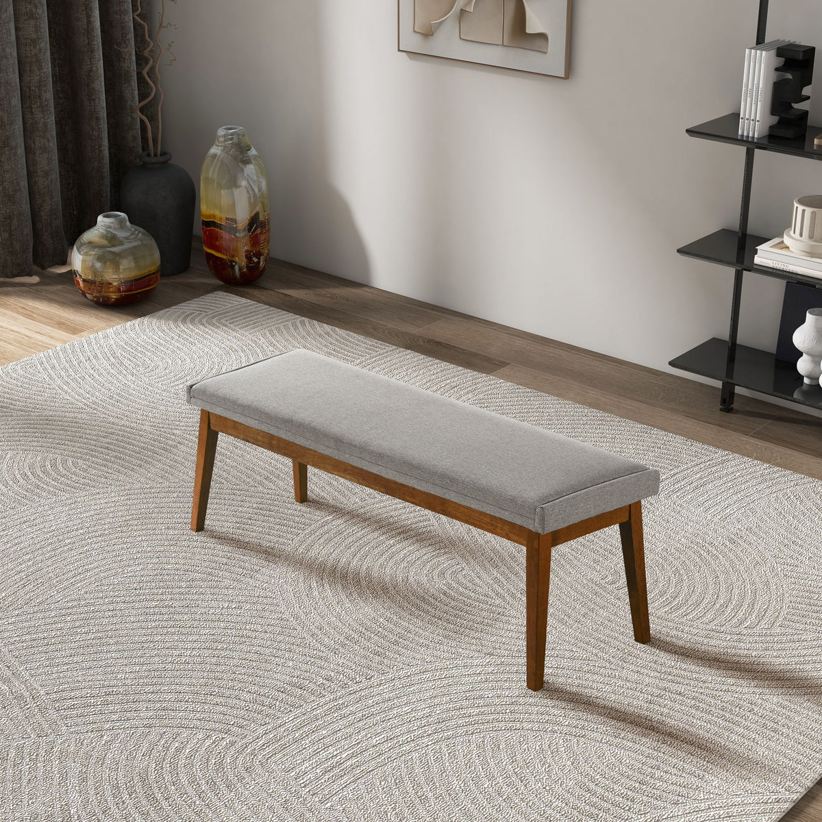 Ash Gray Upholstered Bench with Solid Wood Base - Ash Gray, photo 6 of 9