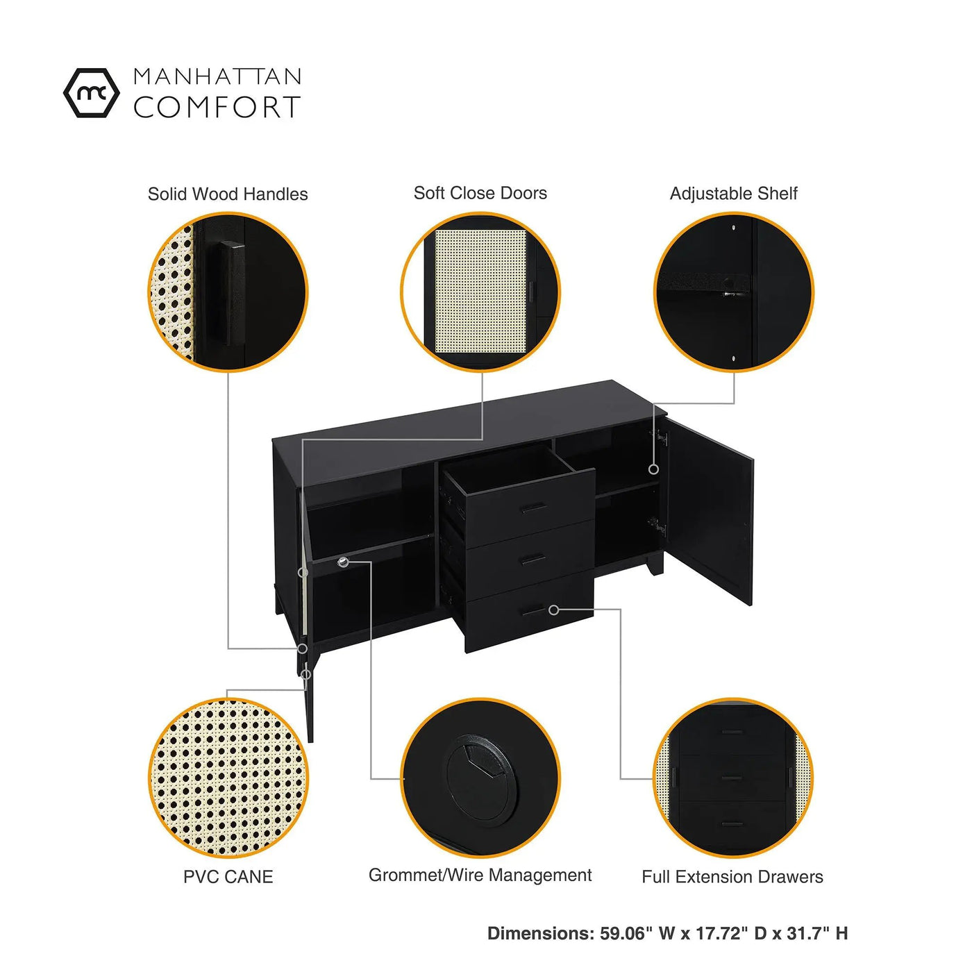 Sheridan - Modern Cane Design Sideboard by HouseOfZazla