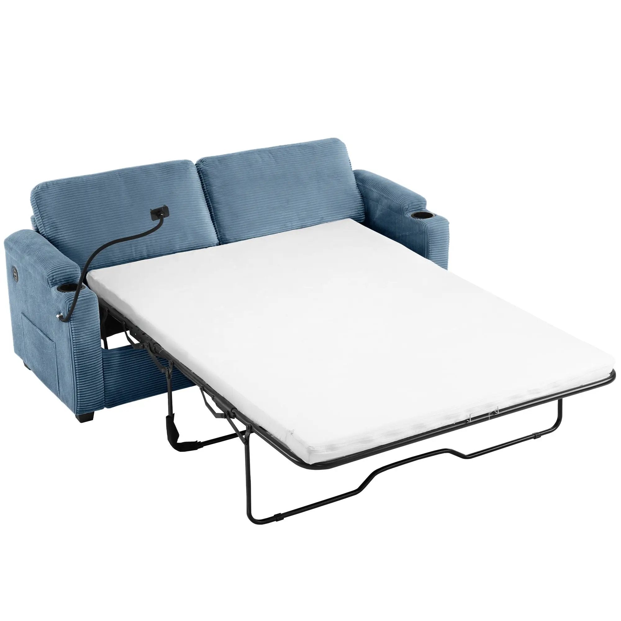 Sleeper Sofa Loveseat Sofa With Full Size Mattress, 2 USB Ports, 2 Cup Holders, 2 Side Pockets And Phone Holder by HouseOfZazla