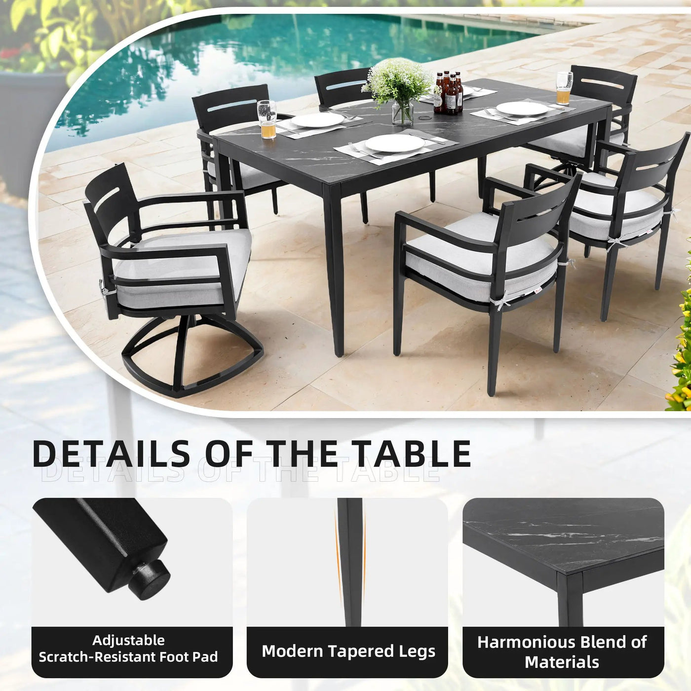 Modern Outdoor Patio Dining Set With Table And Chairs With Sunbrella Cushions by HouseOfZazla
