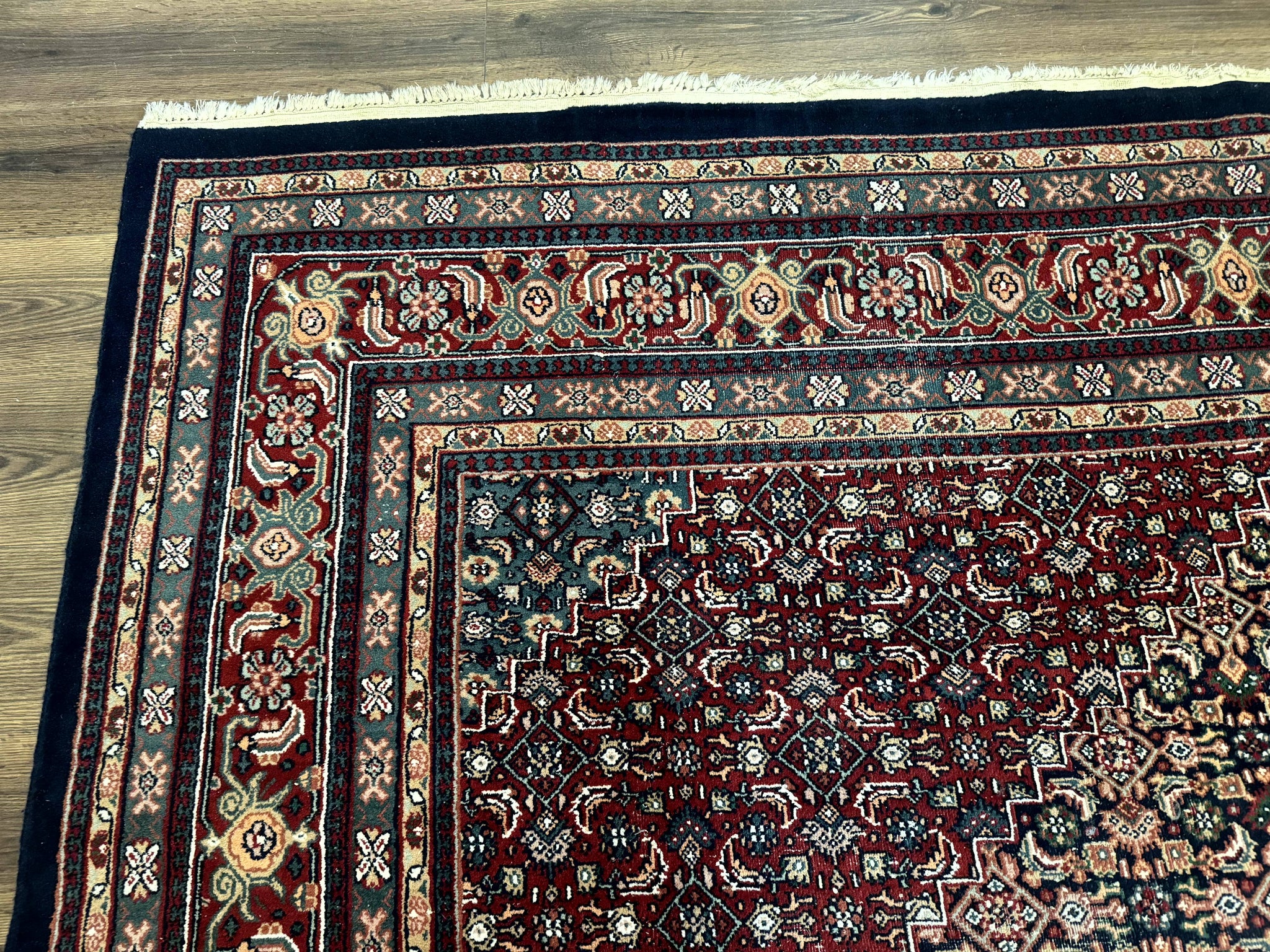 Indo Persian Bidjar Rug 9x12 Wool Handmade Carpet Dark Blue by Jewel Rugs