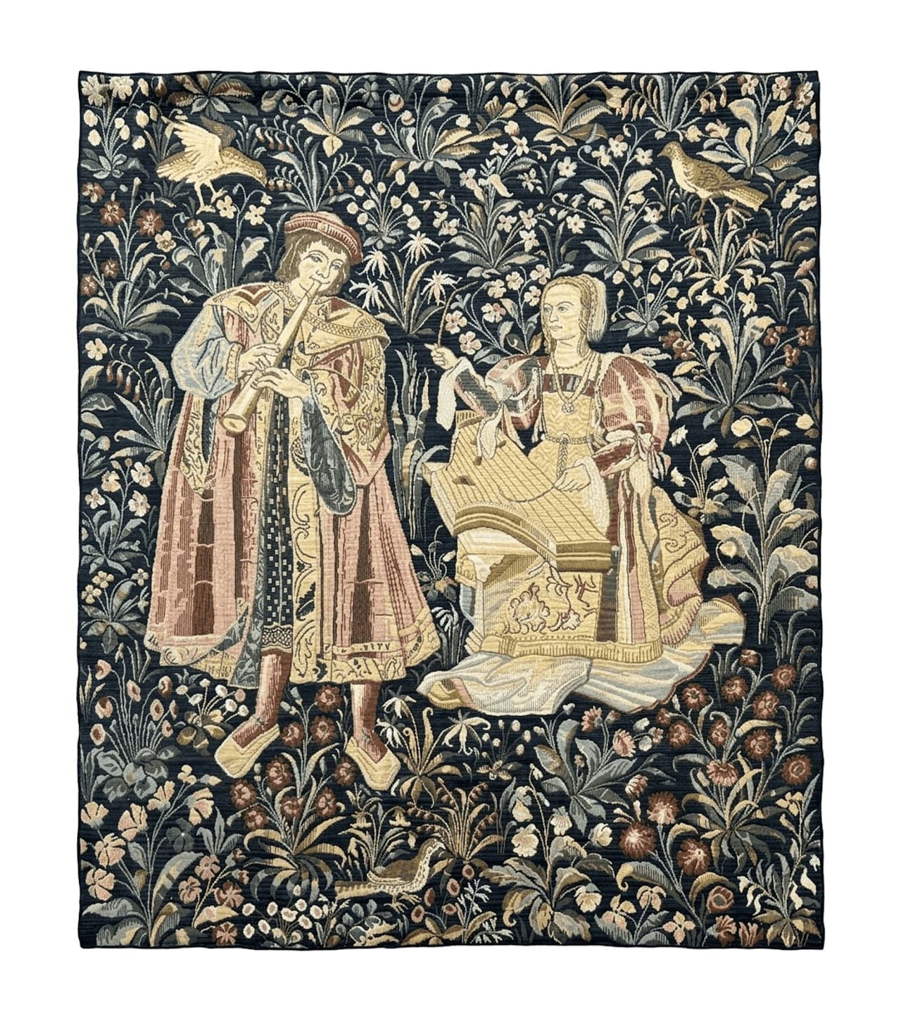 Vintage Belgium Tapestry 4x5, The Concet Musicians, Green by Jewel Rugs