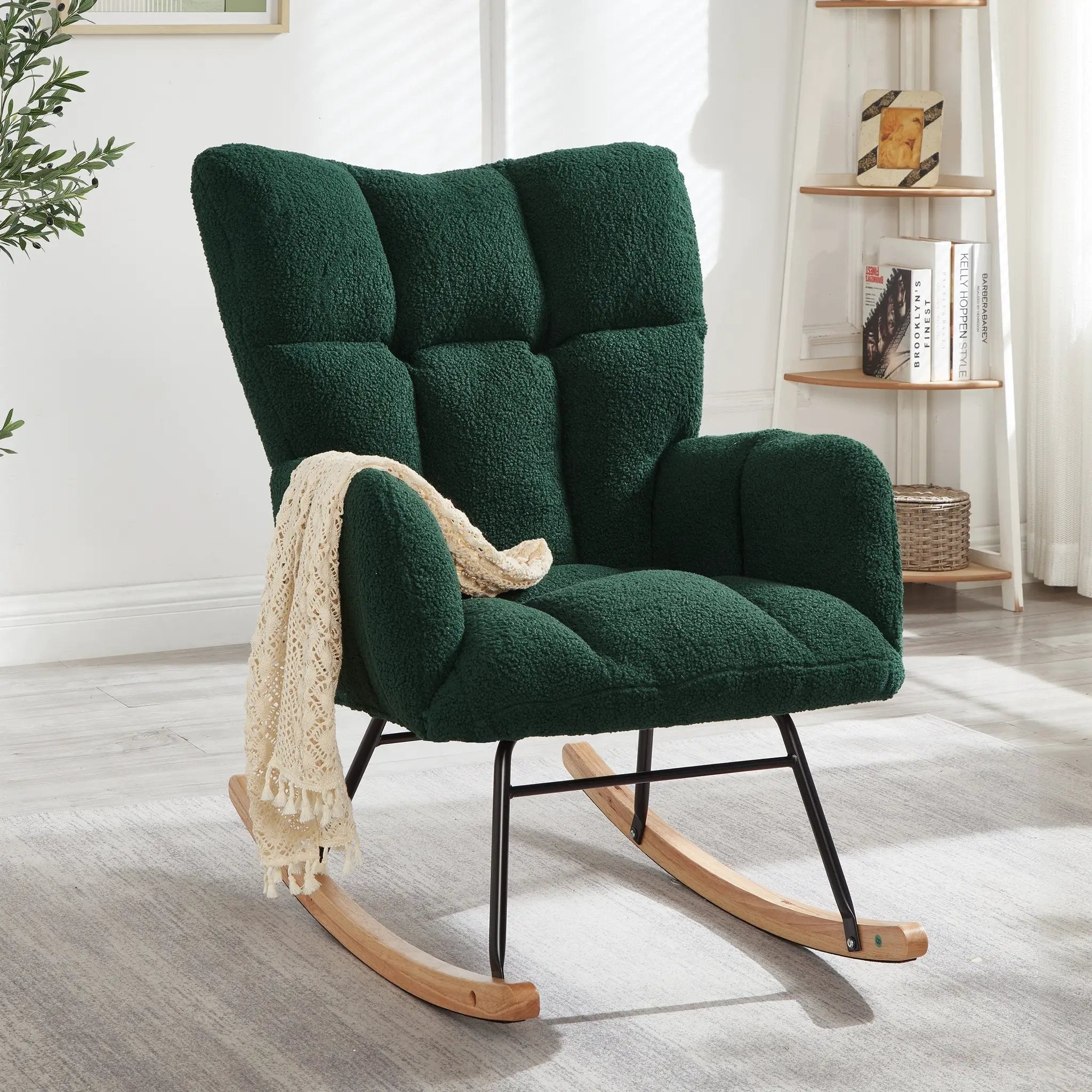 Glider Chair for Living Room Tufted Upholstered Teddy Fabric Rocking Chair by HouseOfZazla