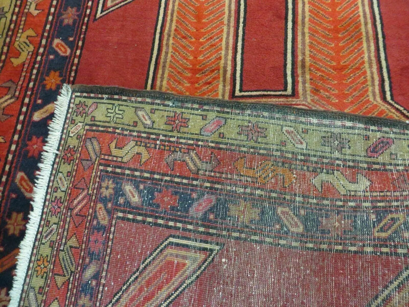 4' 10" X 11' Antique Handmade Turkish Kazak Wool Rug SHIELD Hand Knotted Red by Jewel Rugs