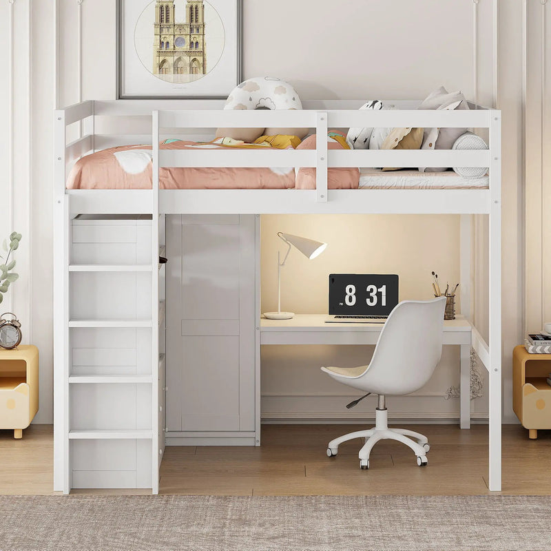 Loft Bed With Built In Wardrobe, Desk, Shelves And Drawers by Unique Piece Furniture