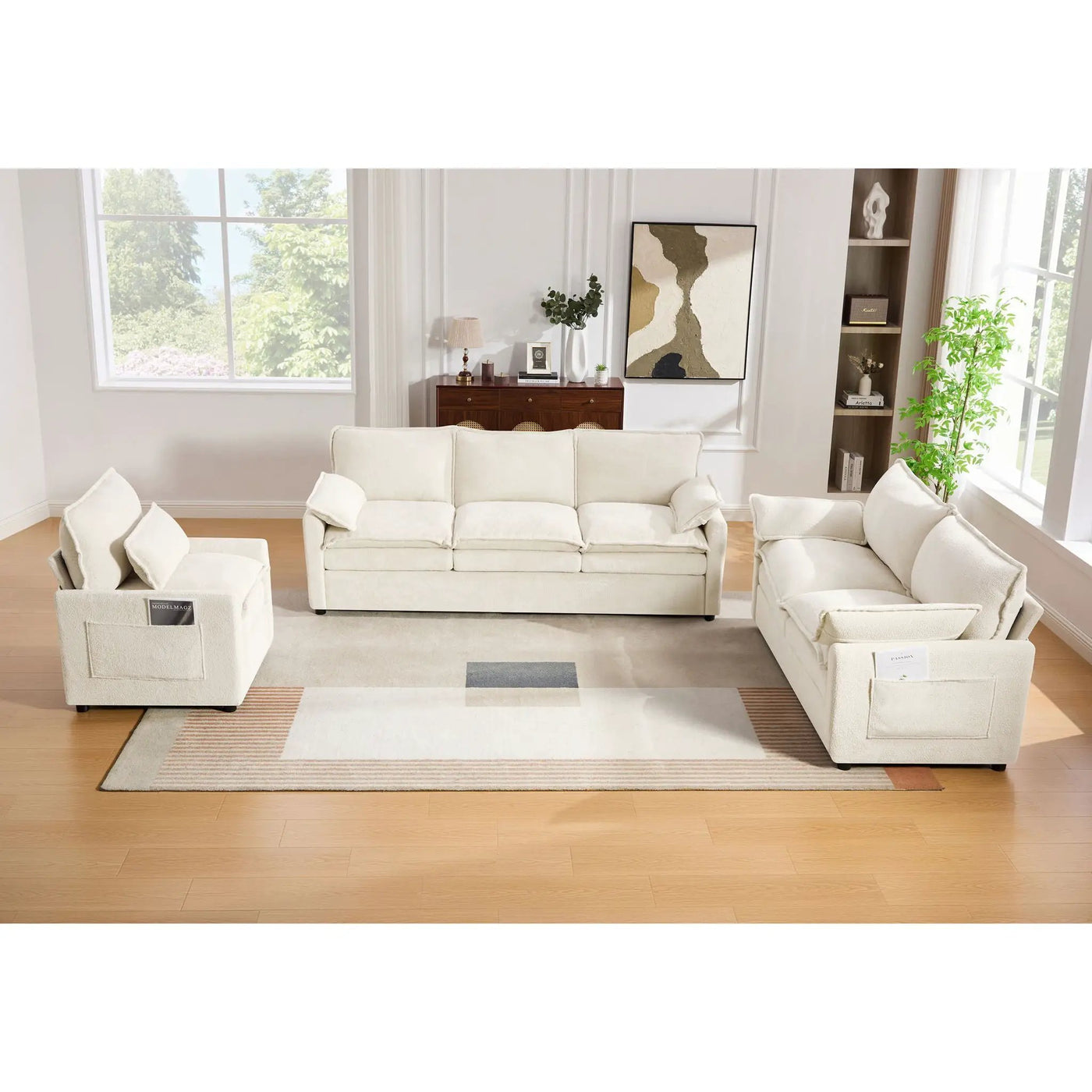 Modern Sofa Set With Double Layer Cushion And Side Storage Pockets by HouseOfZazla