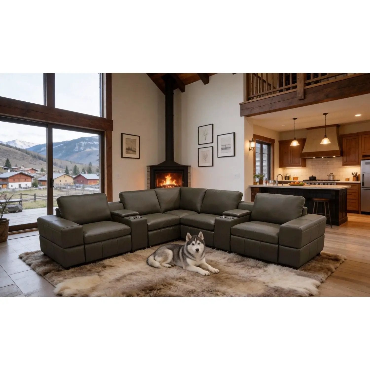 Upholstered Large Arms Sectional With Recliner Seats by Unique Piece Furniture