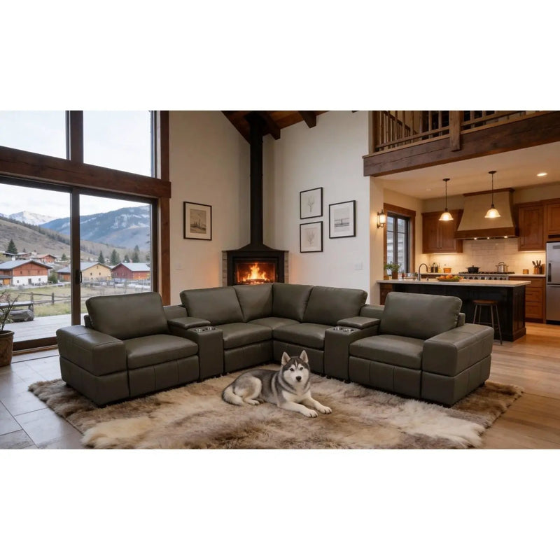 Upholstered Large Arms Sectional With Recliner Seats by Unique Piece Furniture