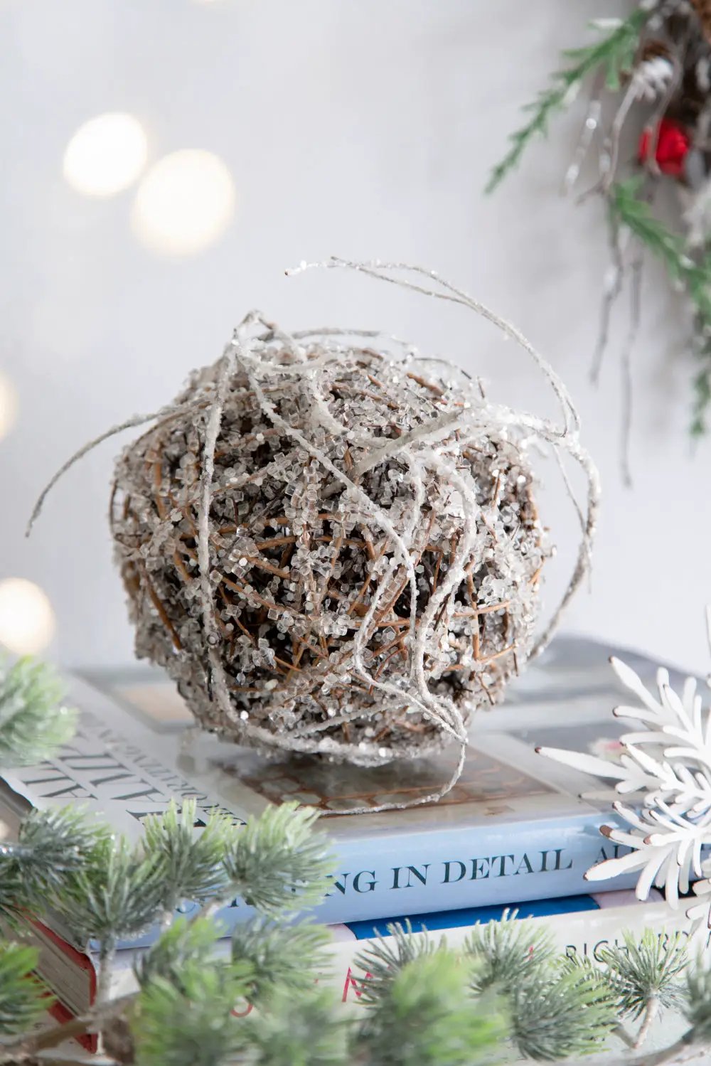 D6" Iced Twig Ball - Set of 4 Christmas Ornaments by HouseOfZazla