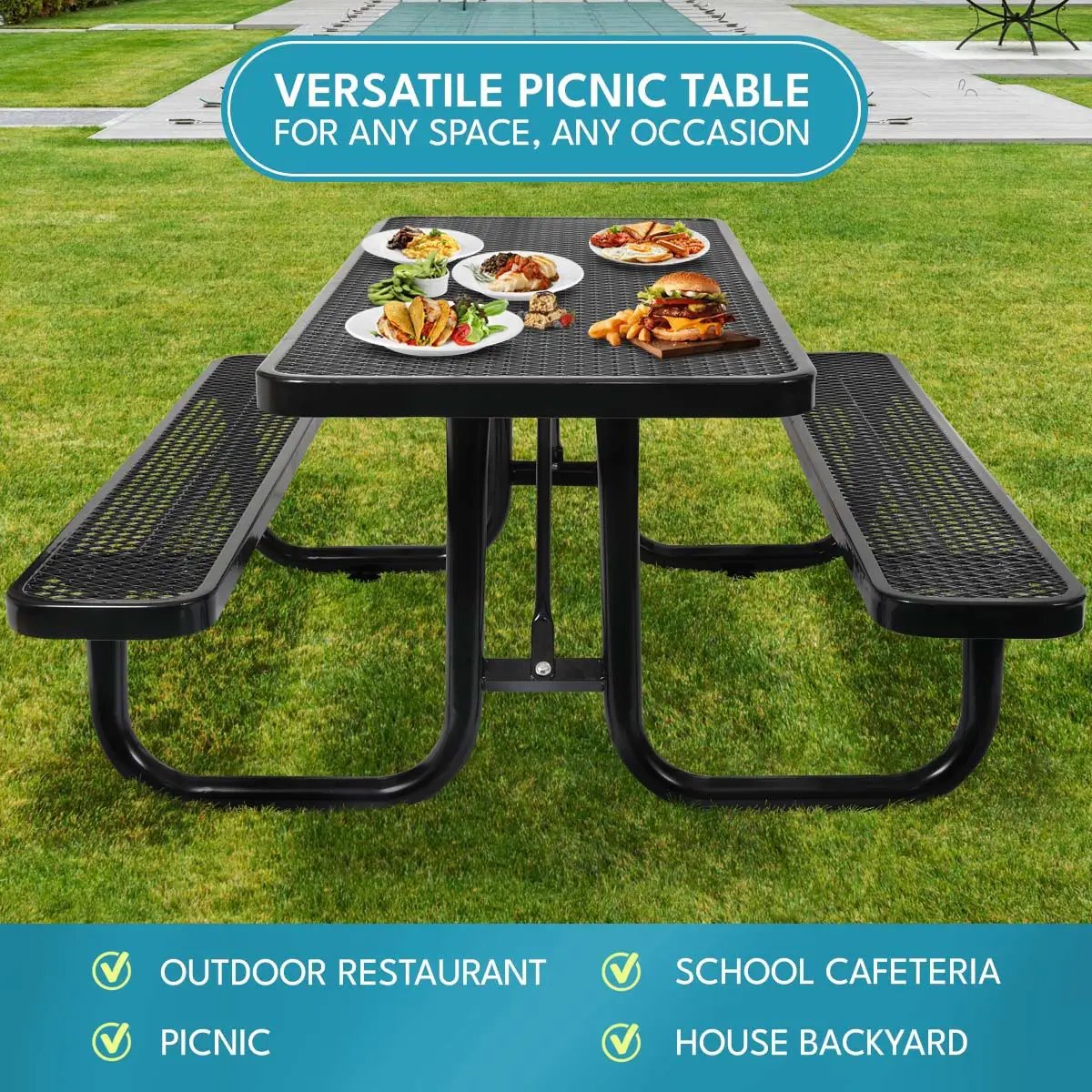 Outdoor Steel Picnic Rectangular Table With Umbrella Pole by Unique Piece Furniture