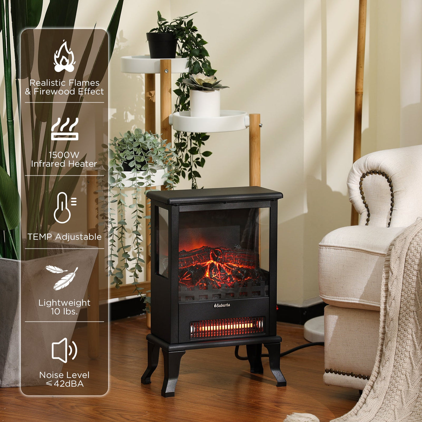 Suburbs TS17Q Electric Fireplace Stove Heater by TURBRO