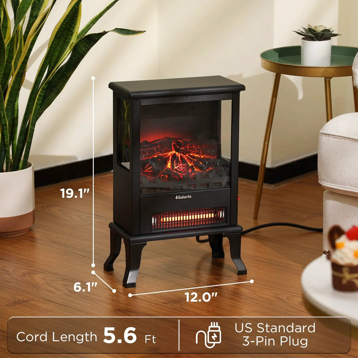 (Open Box) Suburbs TS17Q Electric Fireplace Stove Heater by TURBRO