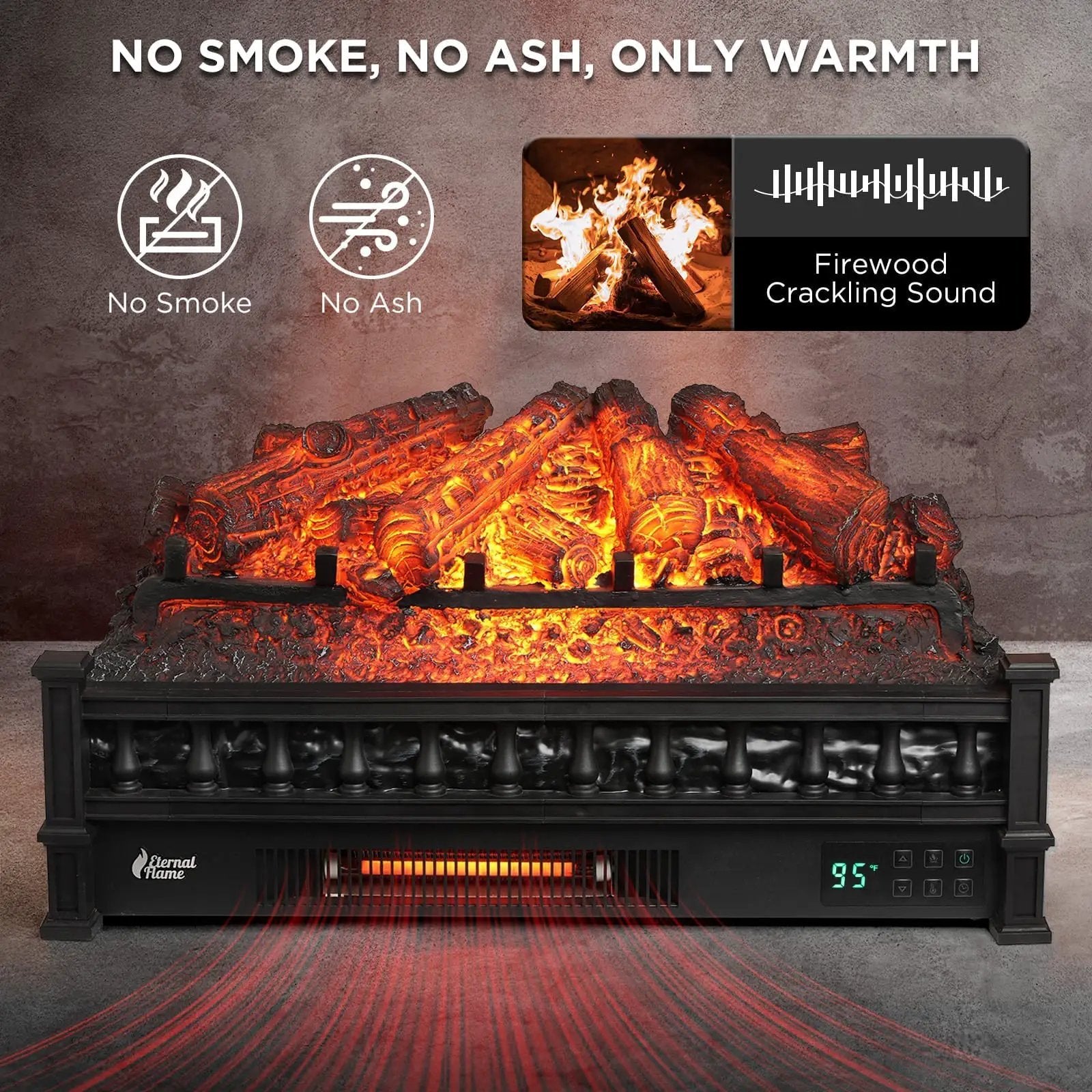 (Open Box) Eternal Flame EF26-PB Smart Electric Fireplace Logs, WiFi Enabled by TURBRO