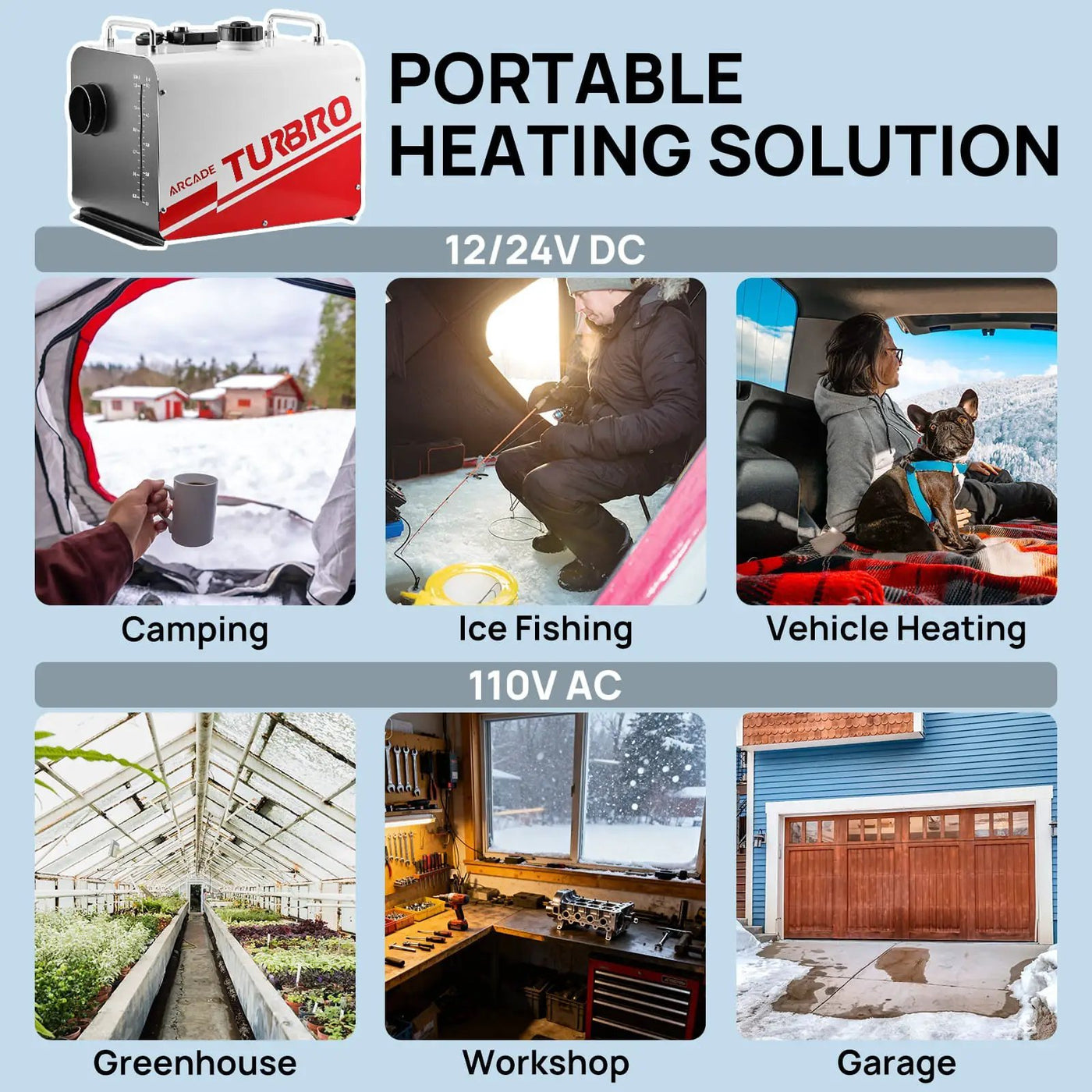 Arcade H8BP Diesel Heater, 8kW Triple Power, All-in-One Compact by TURBRO