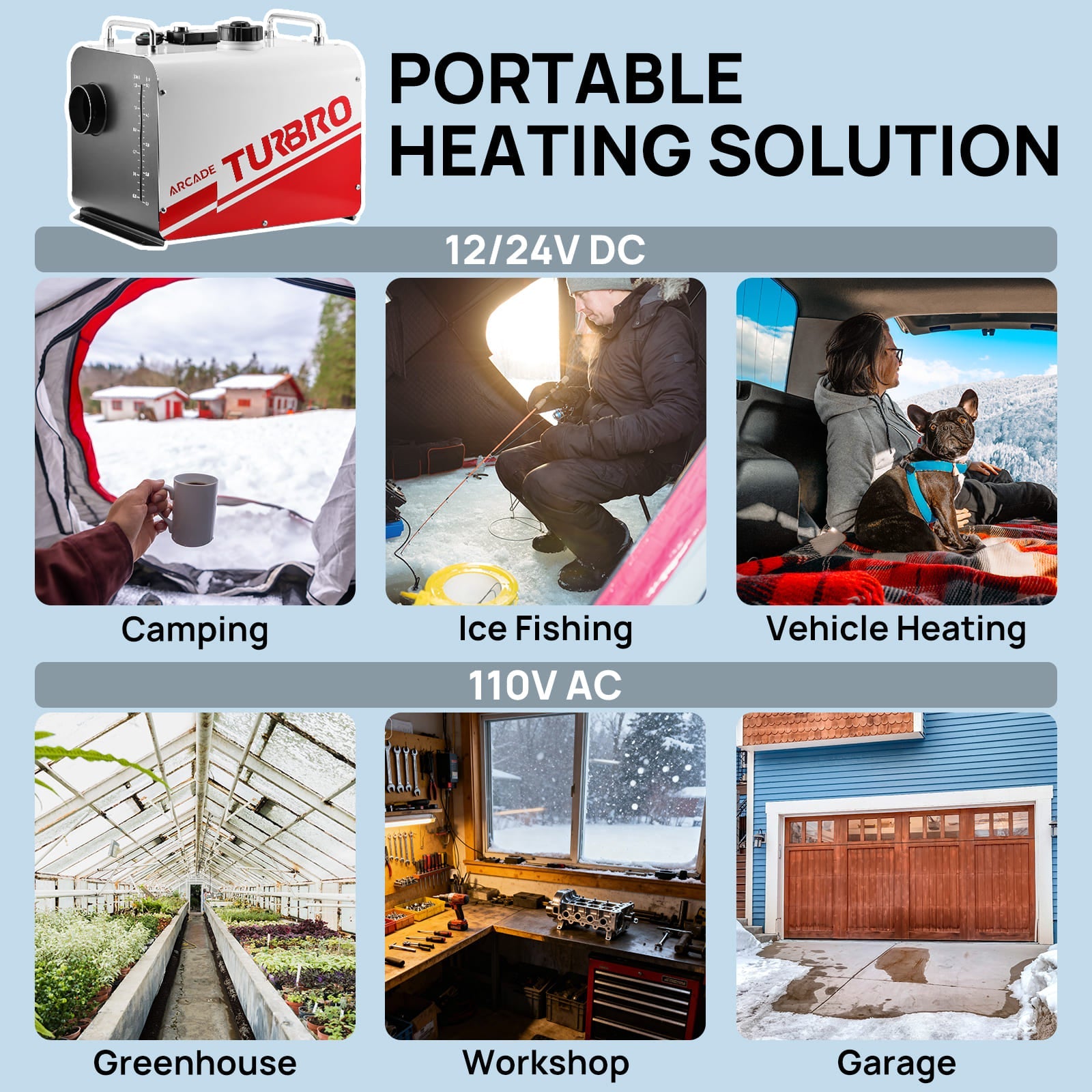 Arcade H8BP Diesel Heater, 8kW Triple Power, All-in-One Compact by TURBRO