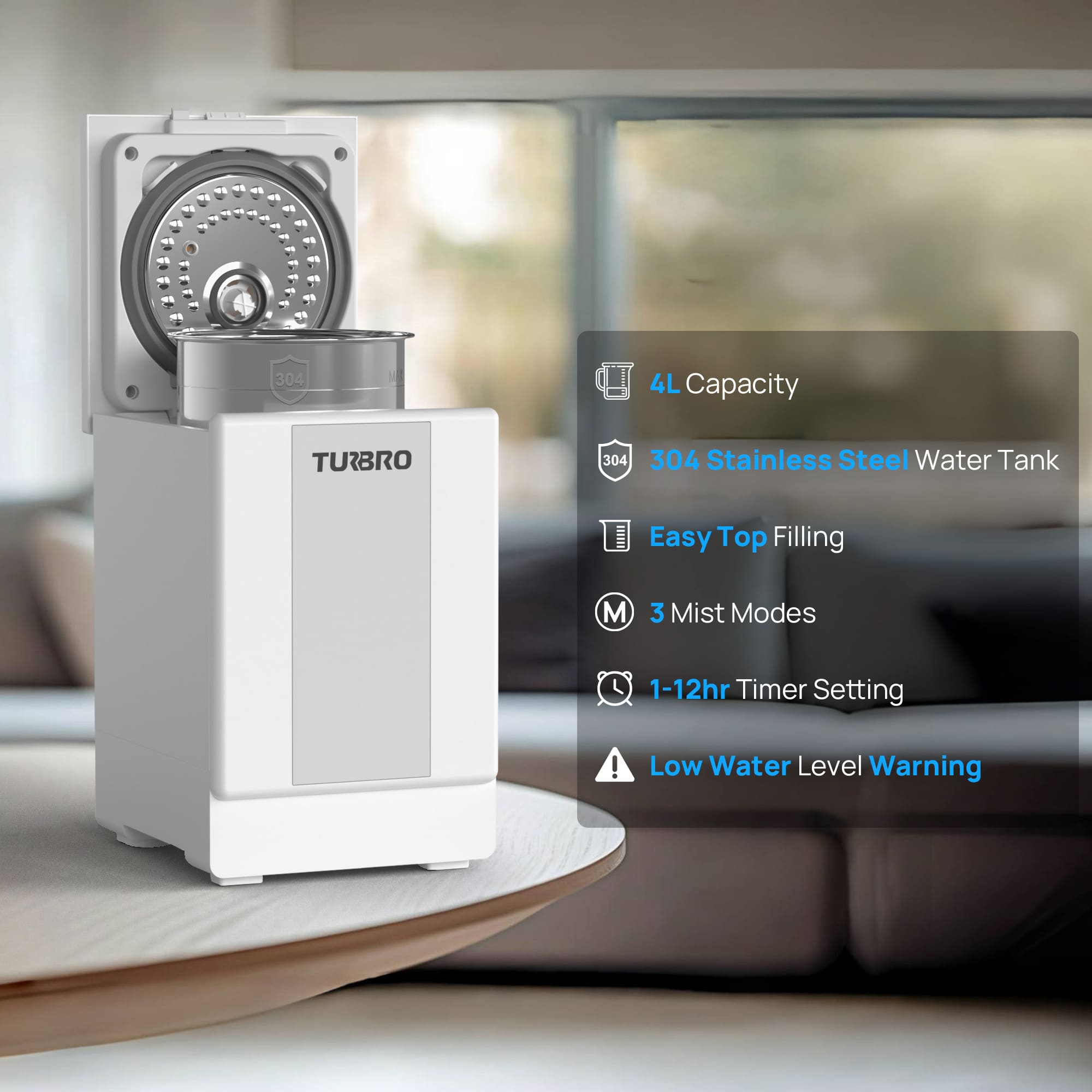 Greenland 4L Stainless Steel Steam Warm Mist Humidifier by TURBRO