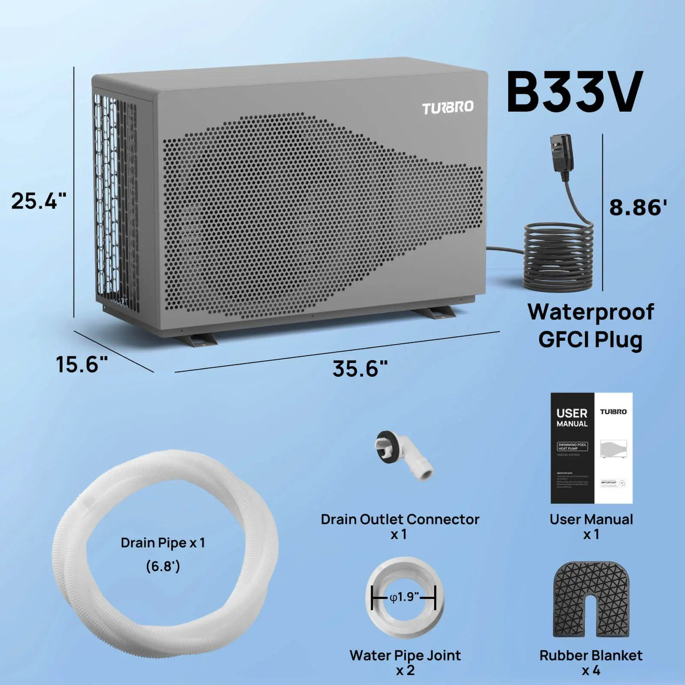 Beluga Inverter Pool Heat Pump, 33K/58K/100K BTU by TURBRO