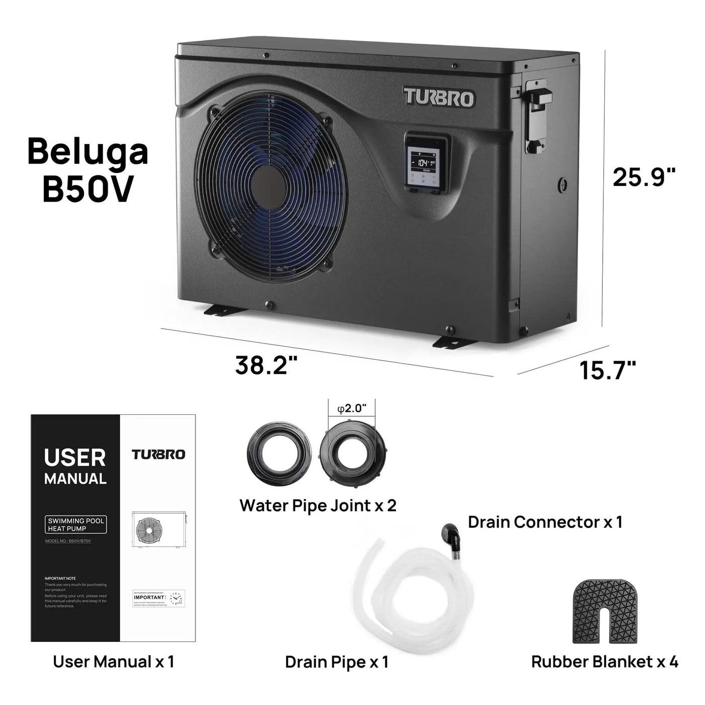 Beluga Inverter Pool Heat Pump, 50K/75K BTU by TURBRO