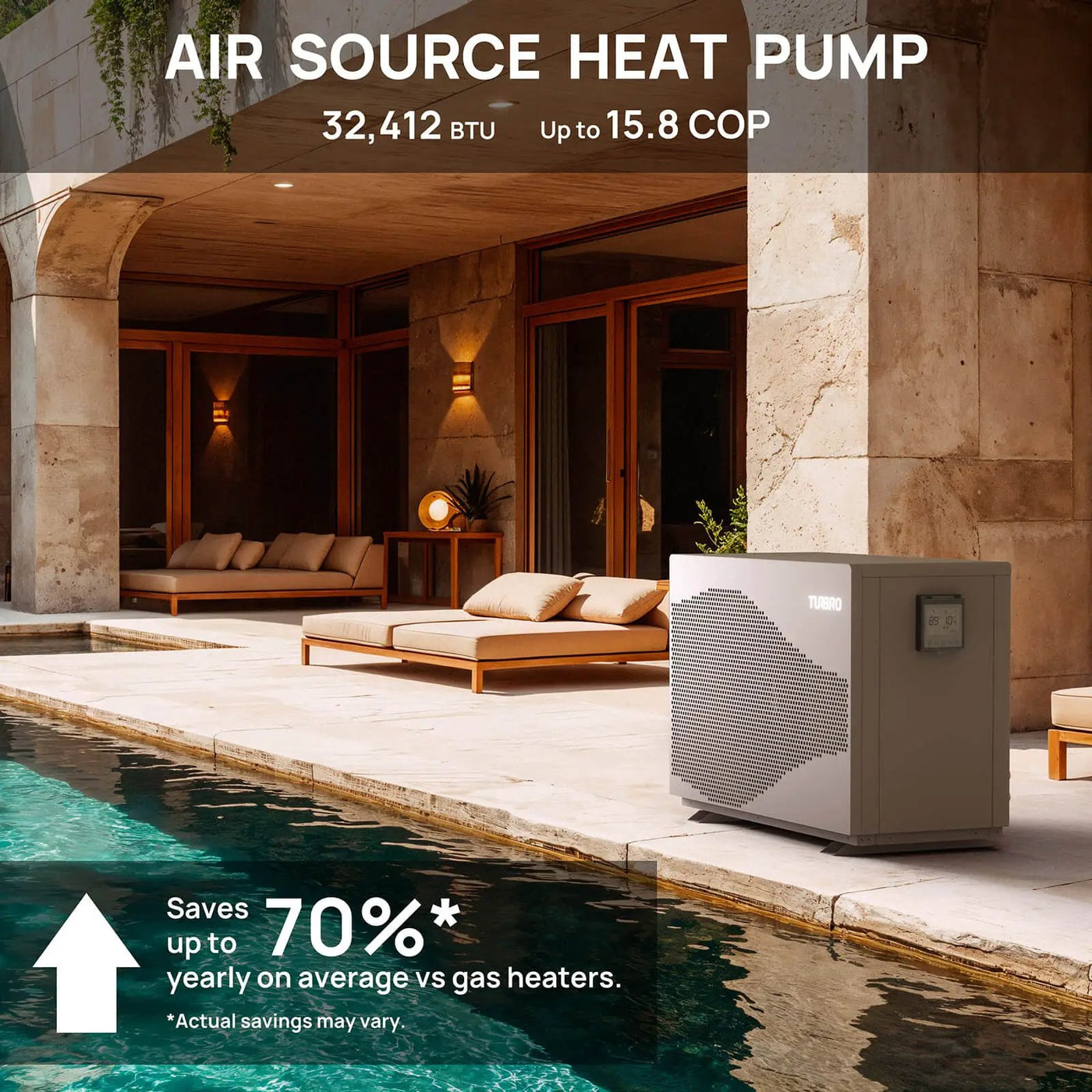 Beluga Inverter Pool Heat Pump, 33K/58K/100K BTU by TURBRO