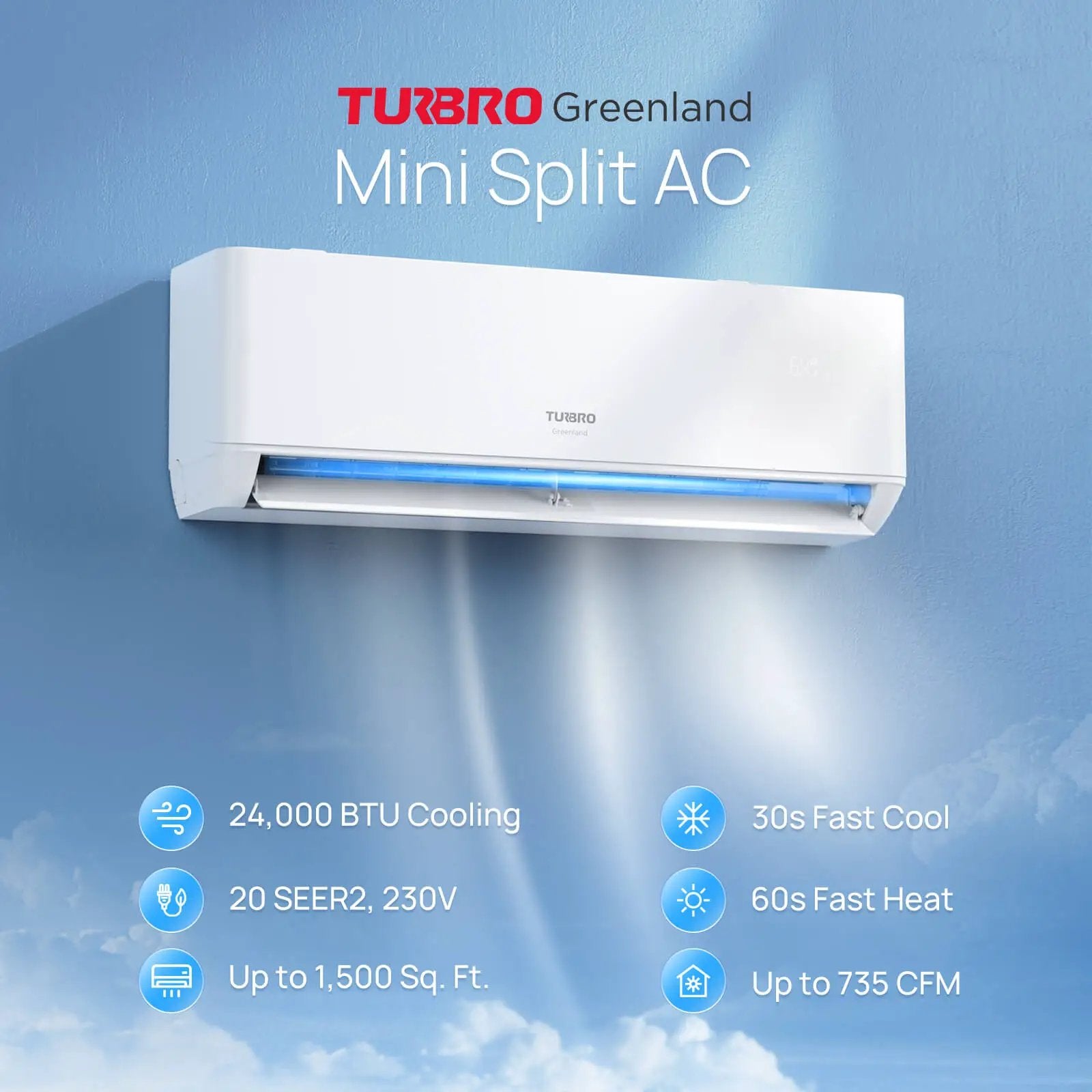 Greenland 24,000 BTU Single Zone Mini Split AC (R454B) by TURBRO