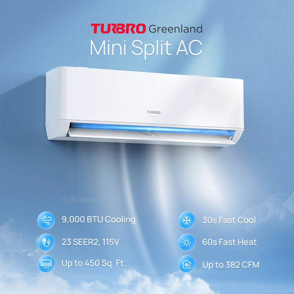 Greenland 9,000 BTU Single Zone Mini Split AC (R454B) by TURBRO