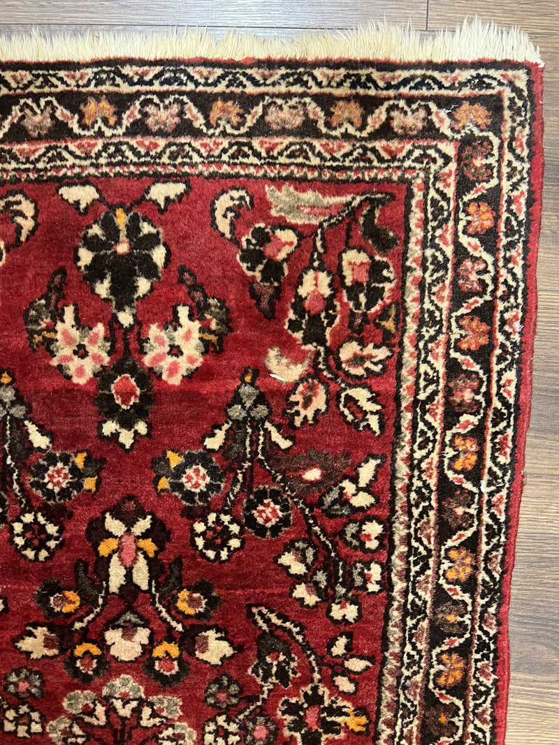 Small Persian Sarouk Rug 2x4 ft, Allover Floral Pattern, Red Black Cream, Hand Knotted Wool Traditional Oriental Carpet, Antique Persian Rug 2 x 4 by Jewel Rugs