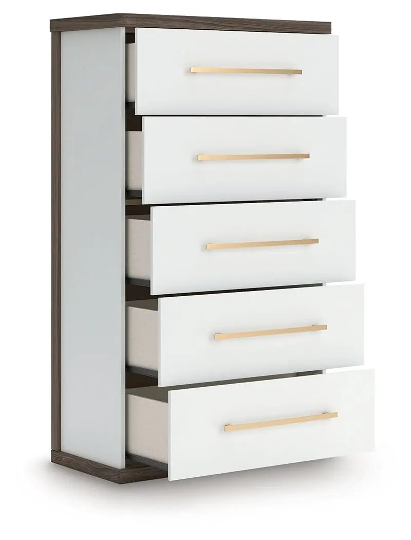 Kendanport - Five Drawer Chest - Brown / White by Unique Piece Furniture