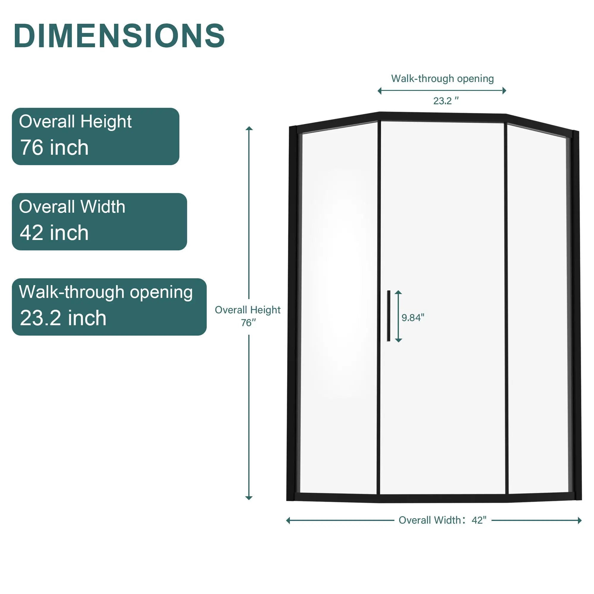 Diamond Shaped Corner Shower Door, Inward Sliding, Stainless Steel Frame by HouseOfZazla