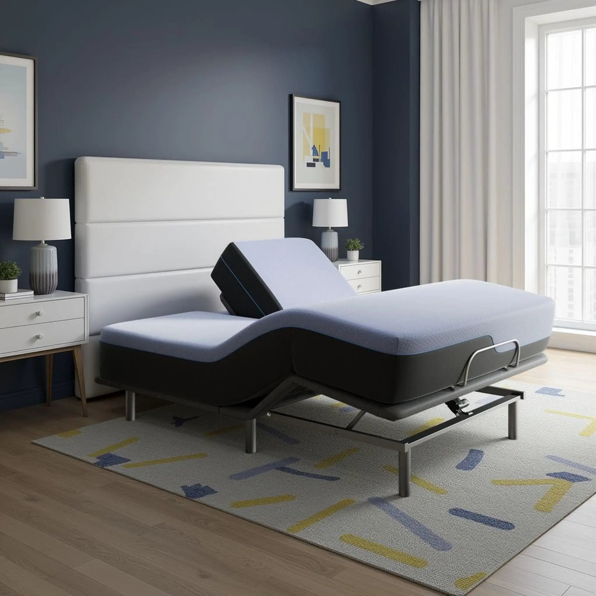 Refresh - 12" Flex Head Latex Foam Hybrid Mattress And Adjustable Base Bundle - Blue - King by HouseOfZazla