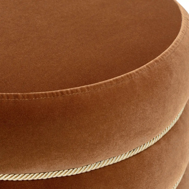 Edward 17.5" Round Upholstered Ottoman with Bullion Fringe Burnt by HouseOfZazla
