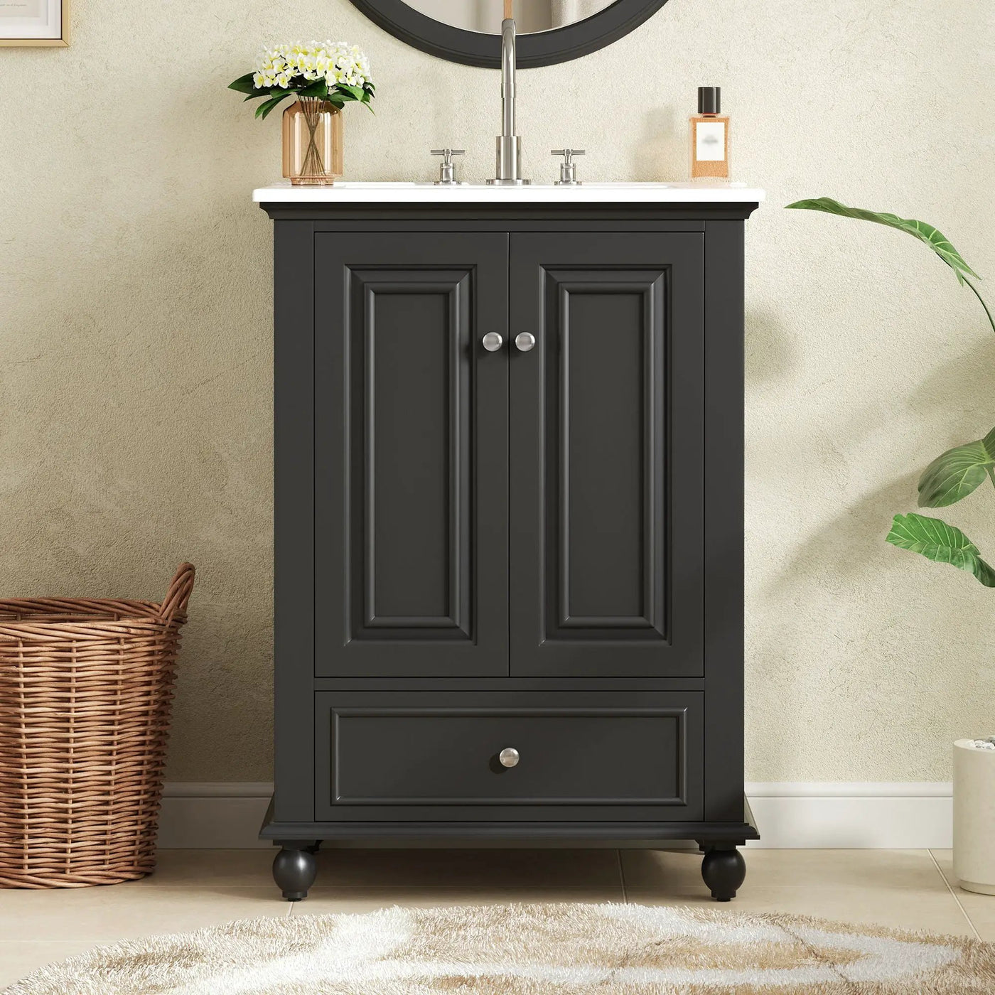 Modern Bathroom Vanity With Sink, Cabinet With Drawer And Dividers, Rectangular Storage Unit by HouseOfZazla