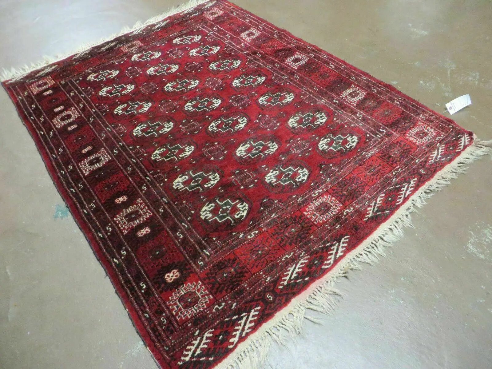 4' 5" X 5' 7" Semi Antique Handmade Afghan Yamud Turkoman Bokhara Wool Rug by Jewel Rugs