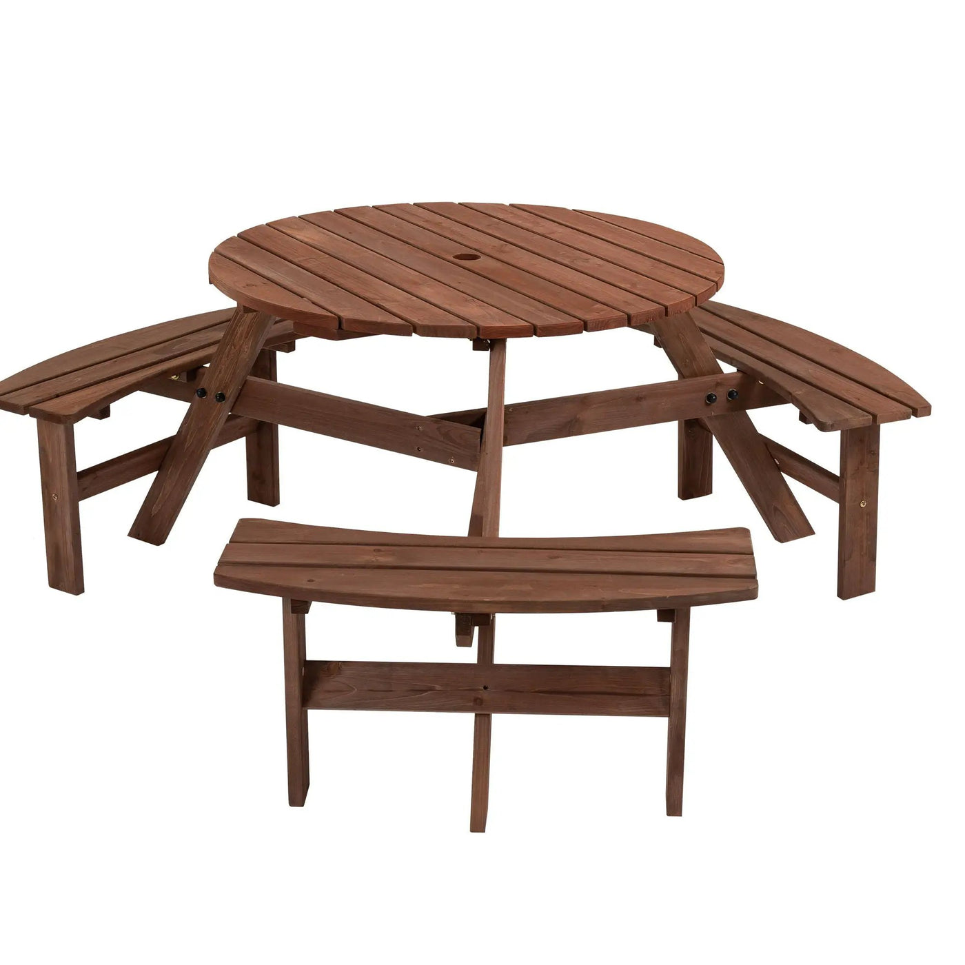 6 Person Circular Outdoor Wooden Picnic Table For Patio, Backyard, Garden, Diy With 3 Built-In Benches, 1720Lb Capacity by HouseOfZazla