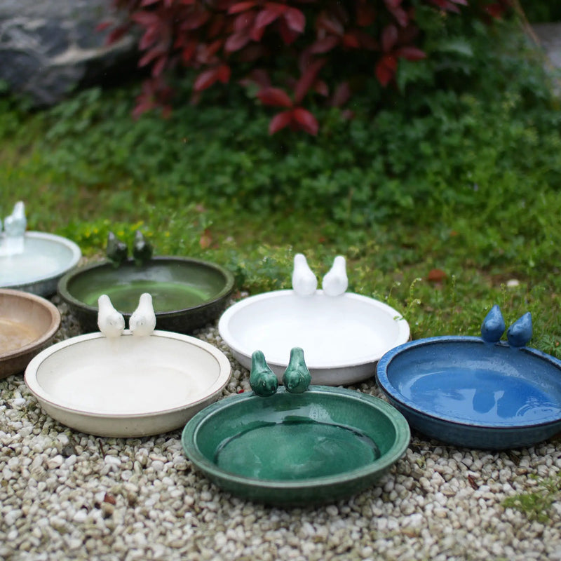 Handmade Ceramic Bird Bath, 11.8 Inch Olive by HouseOfZazla
