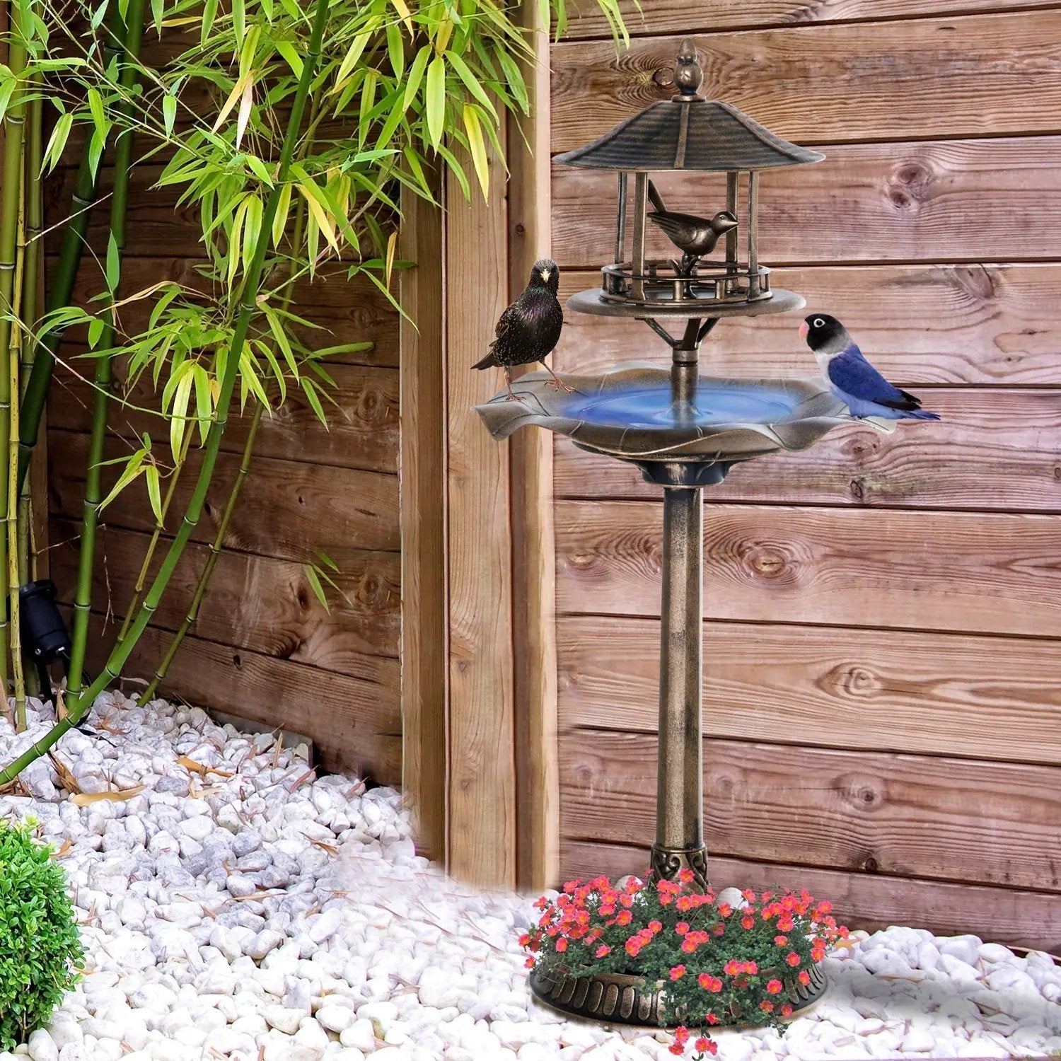 Outsunny 3-in-1 Garden Bird Bath Bowl Pedestal with Bird Feeder and Planter by HouseOfZazla