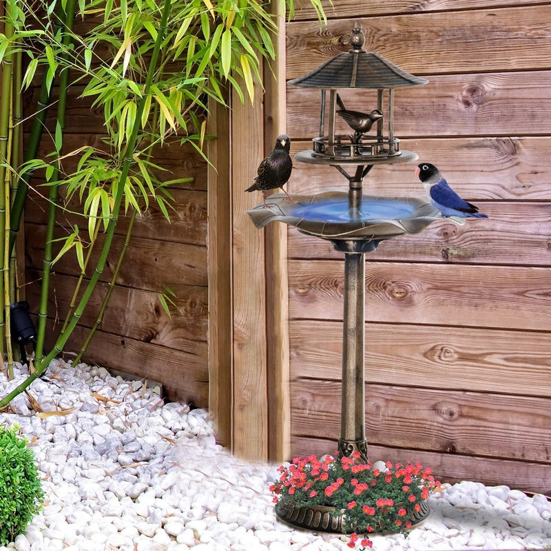 Outsunny 3-in-1 Garden Bird Bath Bowl Pedestal with Bird Feeder and Planter by HouseOfZazla