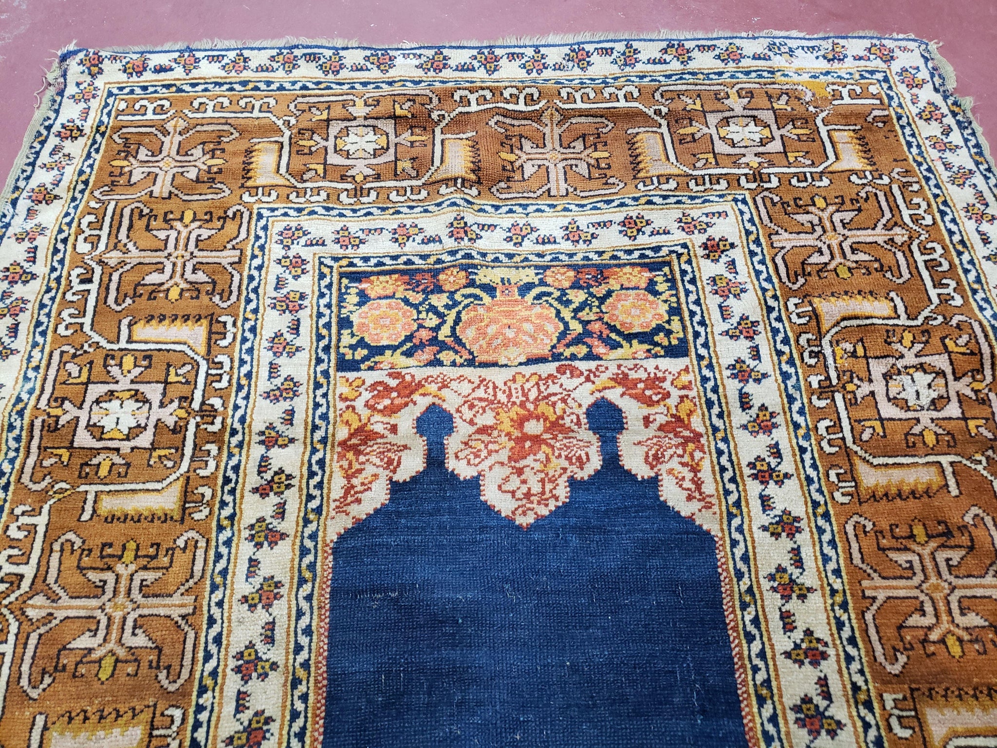 Antique Turkish Anatolian Ghiordes Prayer Rug, Twin Mihrabs, Rare Collectible Oriental Rug, Early 20th Century Prayer Rug, 3'9" x 5'2" by Jewel Rugs