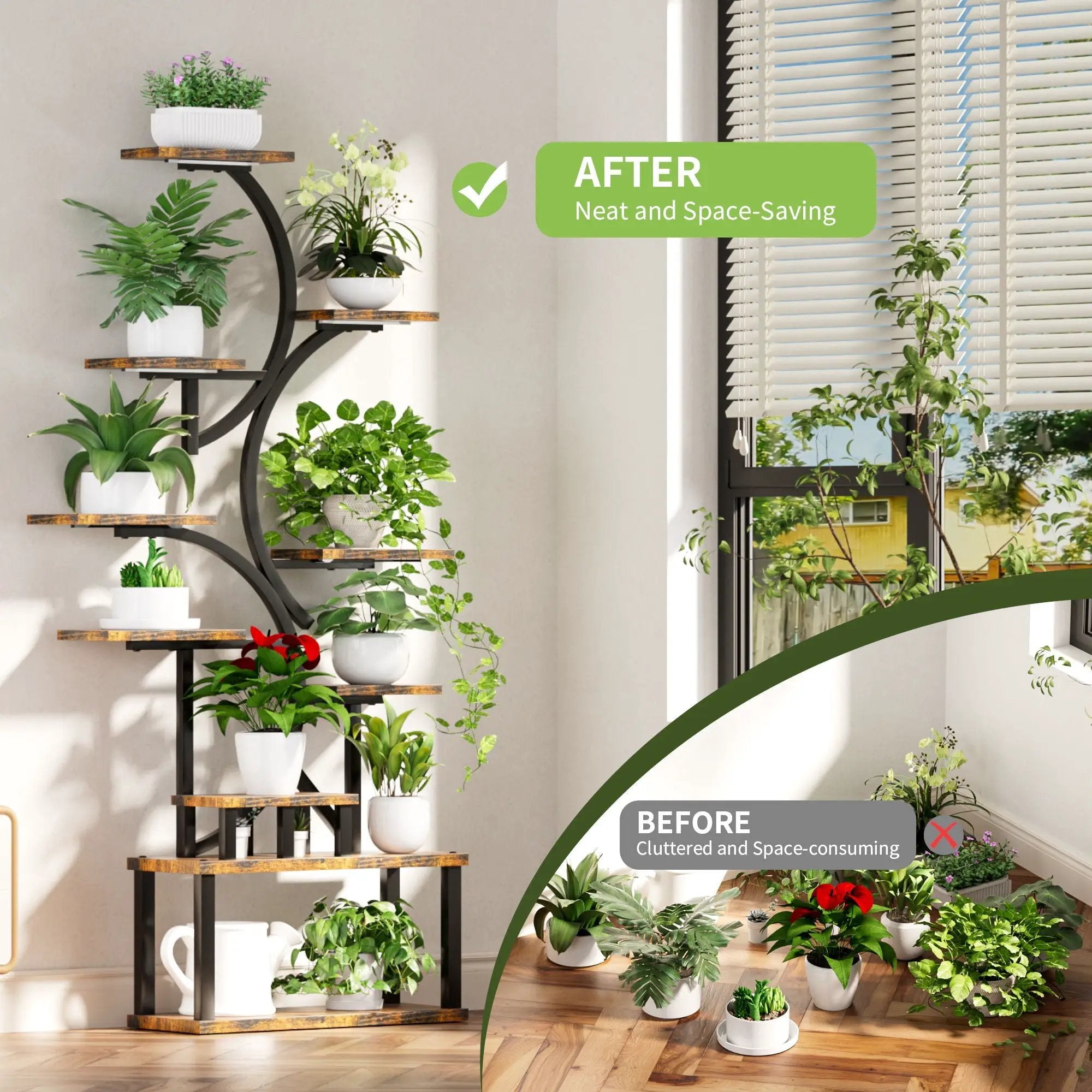 S - Shaped, 10 Tier Plant Stand With 5 Grow Lights - Deep Rustic Brown by HouseOfZazla