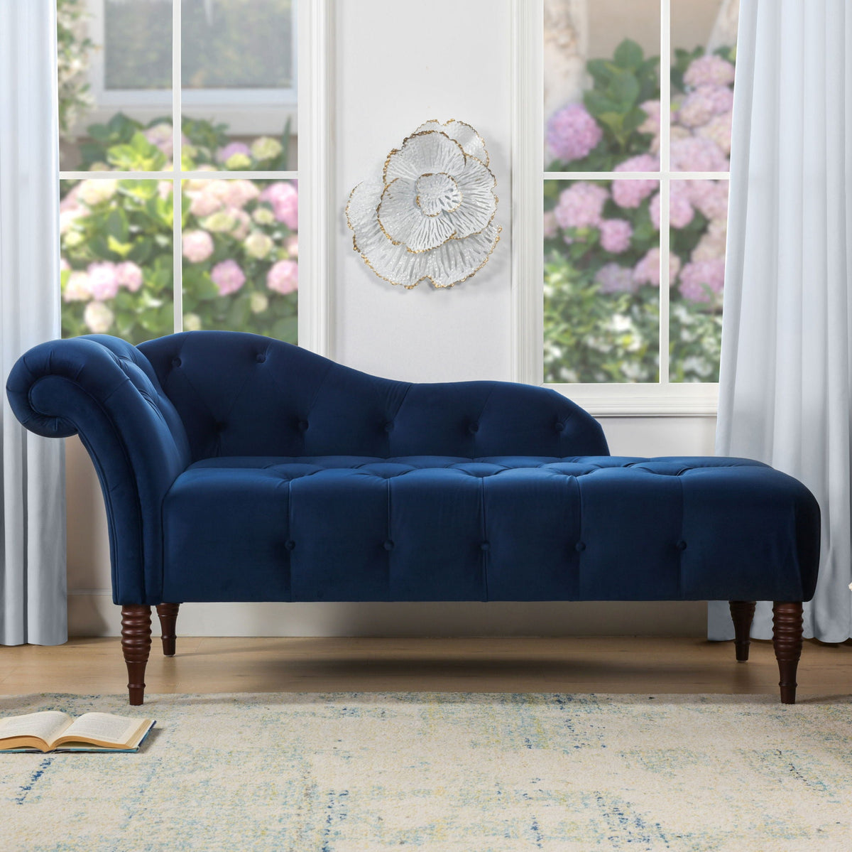 Tufted Roll Arm Chaise Lounge with Premium Foam - Dark Red, Dark Green, Blue, Pink, photo 3 of 39