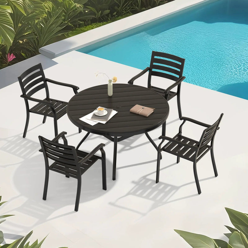 5 Pieces Outdoor Patio Dining Set with Stackable Metal Chairs and Round Table by HouseOfZazla