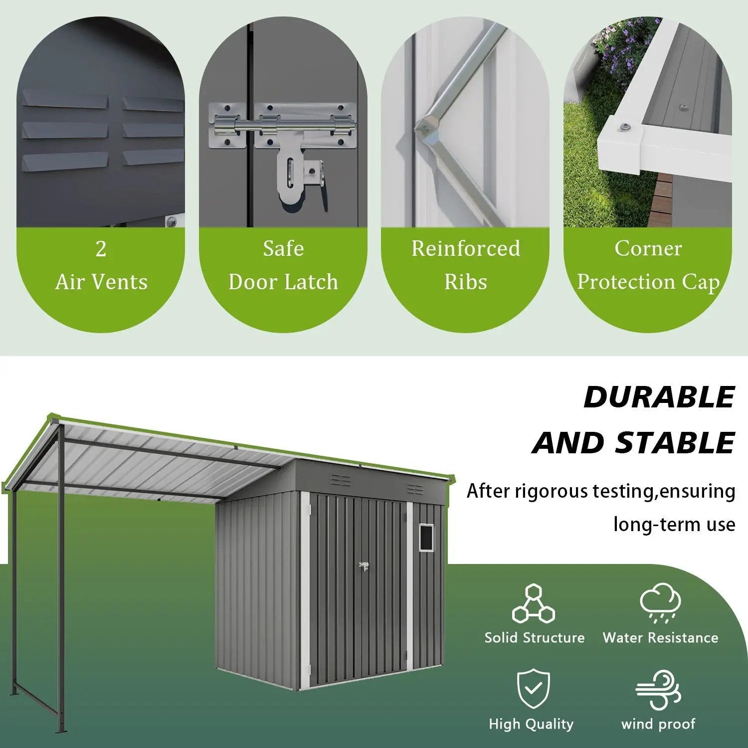 Lean To Shed With Open Sided Pergola, Outdoor Storage Shed & Attached Hardtop Gazebo Combo - Gray by HouseOfZazla