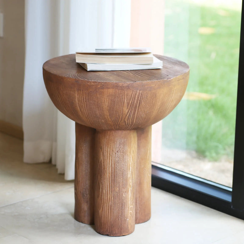 Iris Outdoor Patio Three-Legged Wood-Grain Side Table by HouseOfZazla