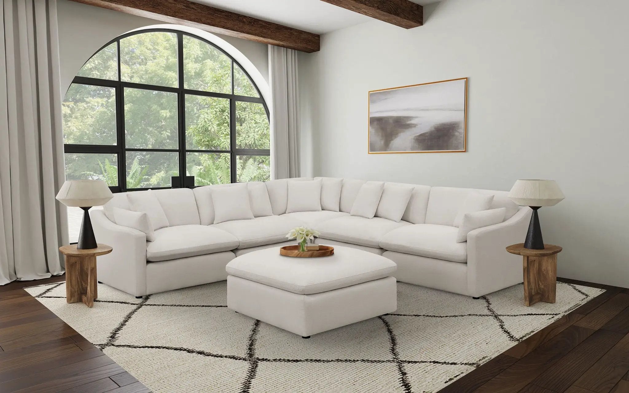 Hobson Square Upholstered Ottoman Ivory by Unique Piece Furniture