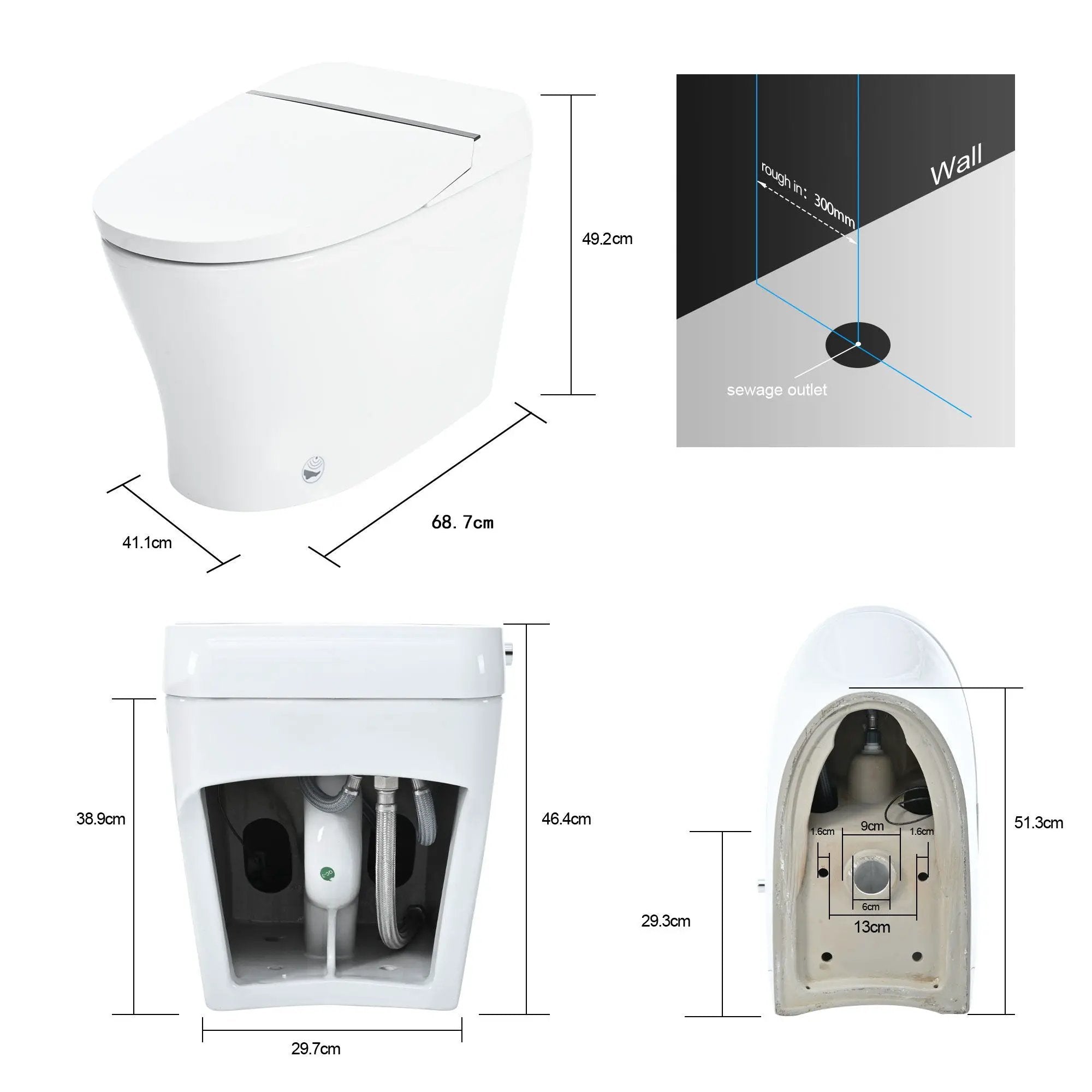 Heated Seat Smart Toilet Without Bidet, Upmarket Compact Dual Flush Toilet 1 / 1.28 Gpf, Tank Less Toilet With Adjustable Temp Heated Seat, Foot Sensor Flush - White Night Light, Knob Control, Power Out by HouseOfZazla